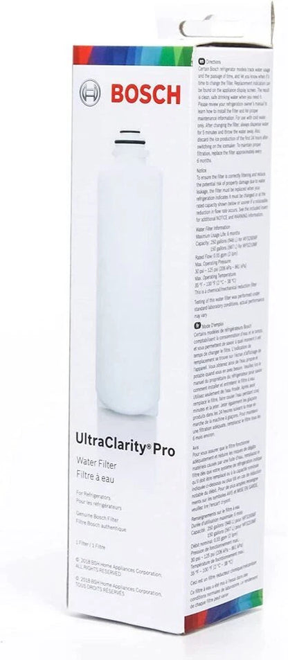 Bosch UltraClarity Pro water filter packaging on a white background