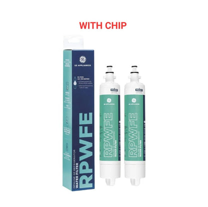 Two water filters with a packaging box labeled 'RPWFE' on a white background.