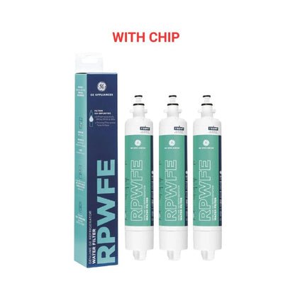 GE Appliances water filter RPWFE with packaging on a white background