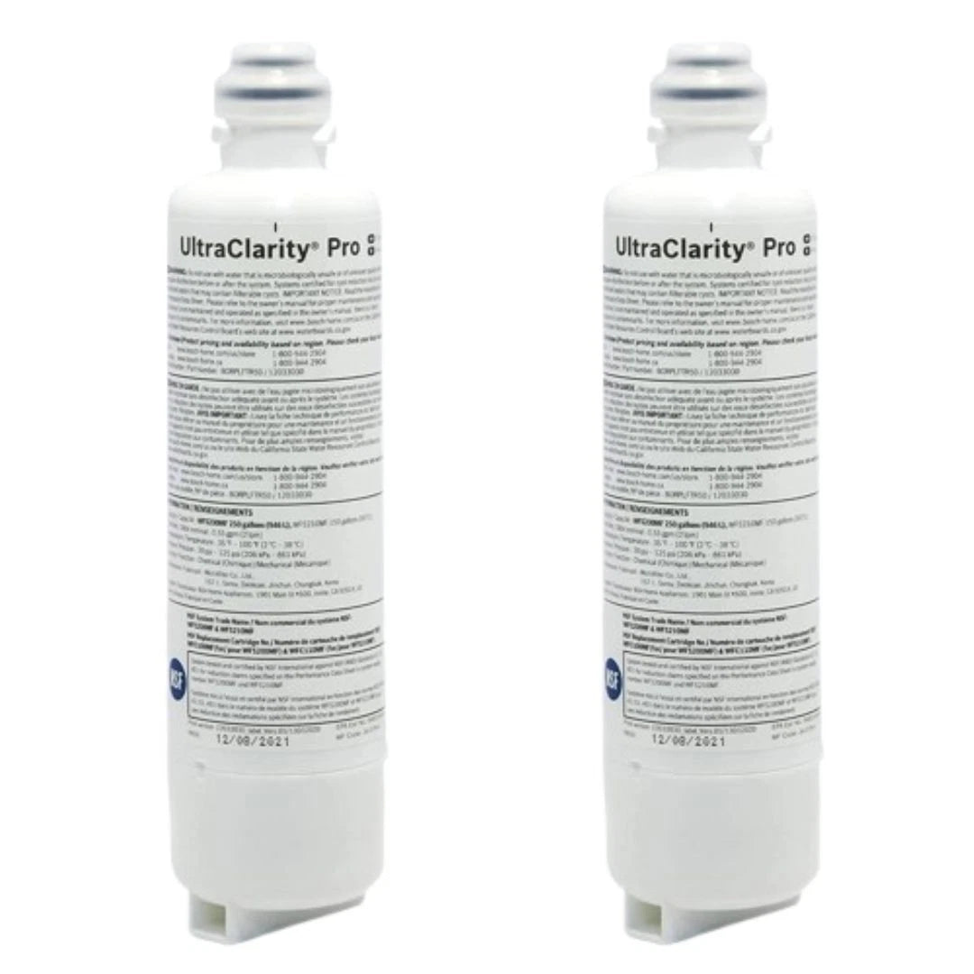 Two UltraClarity Pro water filter cartridges on a white background